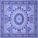 Square Machine Washable Medallion Blue Traditional Rug, wshtr51blu