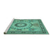 Sideview of Machine Washable Medallion Turquoise Traditional Area Rugs, wshtr51turq