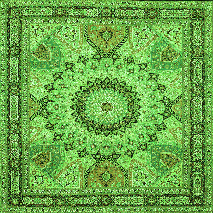 Round Machine Washable Medallion Green Traditional Area Rugs, wshtr51grn