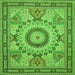 Round Machine Washable Medallion Green Traditional Area Rugs, wshtr51grn