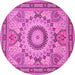 Round Machine Washable Medallion Pink Traditional Rug, wshtr51pnk