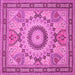 Square Machine Washable Medallion Pink Traditional Rug, wshtr51pnk