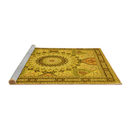 Sideview of Machine Washable Medallion Yellow Traditional Rug, wshtr51yw