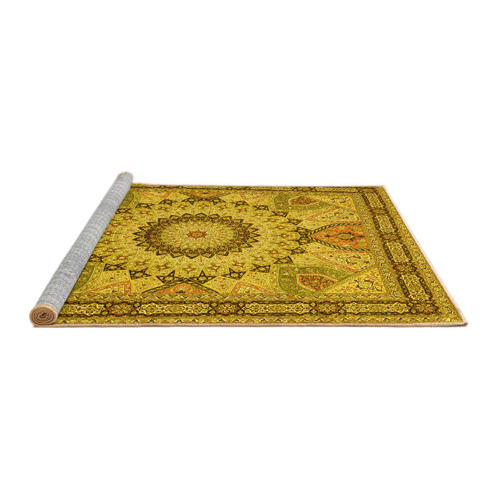 Sideview of Machine Washable Medallion Yellow Traditional Rug, wshtr51yw