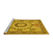 Sideview of Machine Washable Medallion Yellow Traditional Rug, wshtr51yw