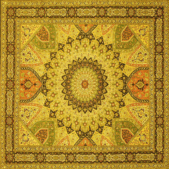 Square Machine Washable Medallion Yellow Traditional Rug, wshtr51yw