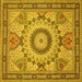 Square Machine Washable Medallion Yellow Traditional Rug, wshtr51yw