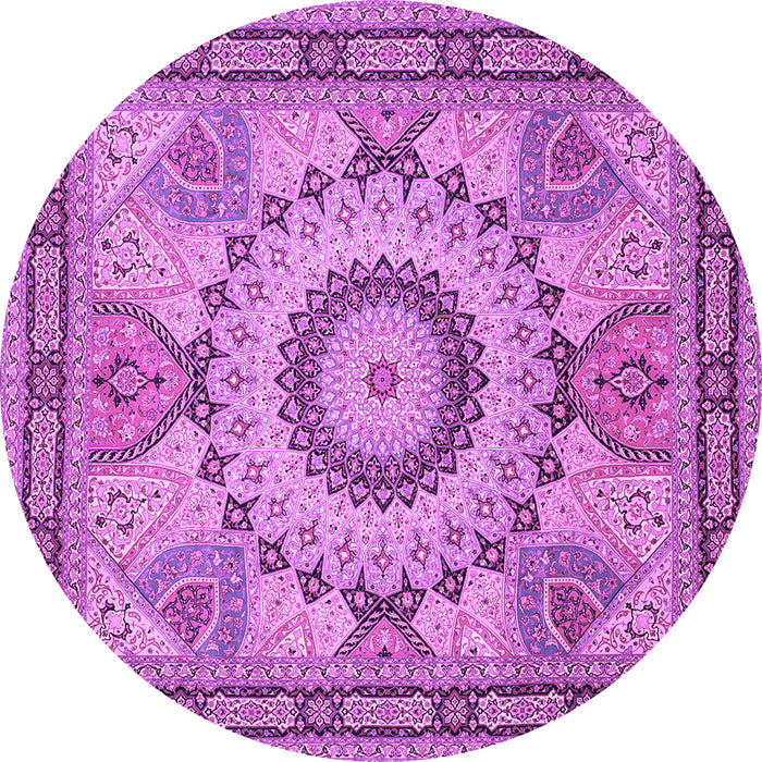 Round Machine Washable Medallion Purple Traditional Area Rugs, wshtr51pur