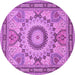 Round Machine Washable Medallion Purple Traditional Area Rugs, wshtr51pur