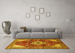 Machine Washable Medallion Yellow Traditional Rug in a Living Room, wshtr520yw