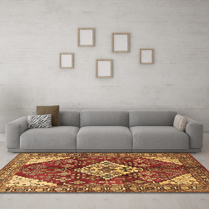 Machine Washable Medallion Brown Traditional Rug in a Living Room,, wshtr520brn