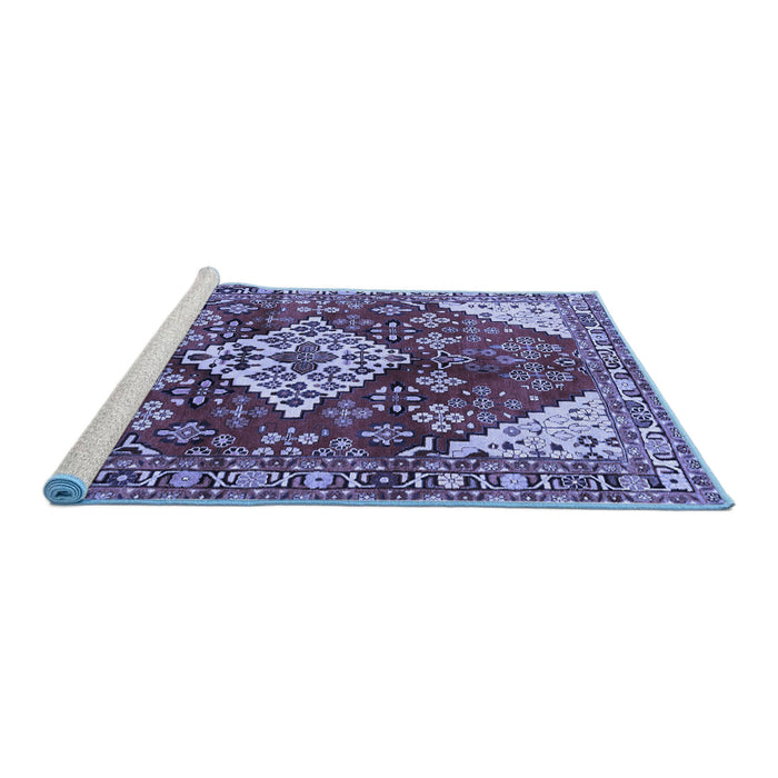 Sideview of Machine Washable Medallion Blue Traditional Rug, wshtr520blu