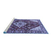 Sideview of Machine Washable Medallion Blue Traditional Rug, wshtr520blu