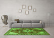 Machine Washable Medallion Green Traditional Area Rugs in a Living Room,, wshtr520grn