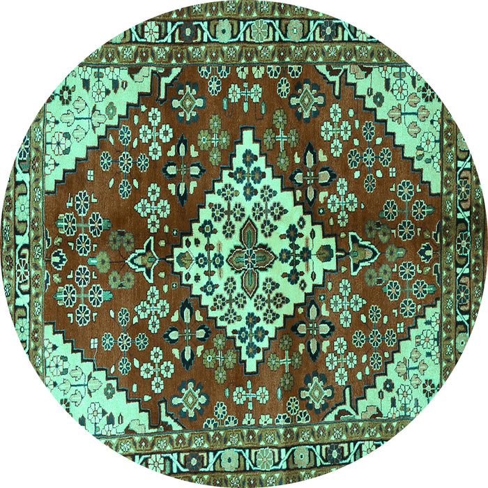 Round Medallion Turquoise Traditional Rug, tr520turq