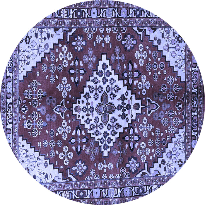 Round Machine Washable Medallion Blue Traditional Rug, wshtr520blu