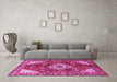 Machine Washable Medallion Pink Traditional Rug in a Living Room, wshtr520pnk