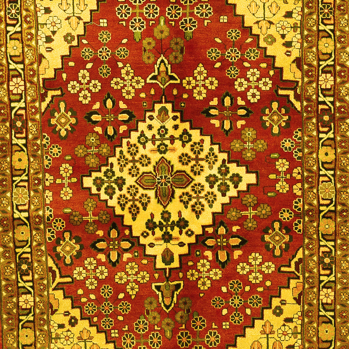Machine Washable Medallion Yellow Traditional Rug, wshtr520yw