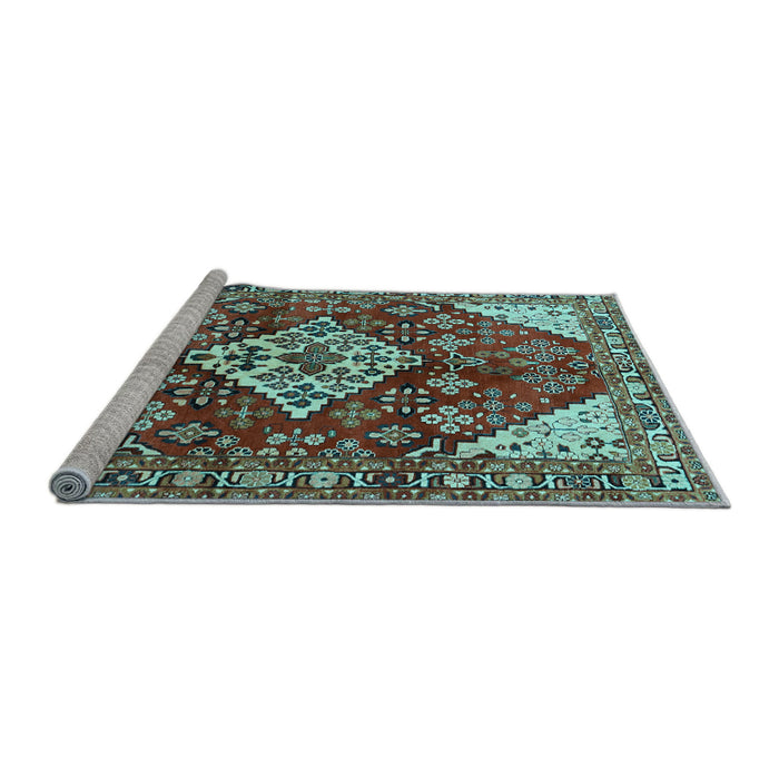 Sideview of Machine Washable Medallion Light Blue Traditional Rug, wshtr520lblu