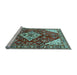 Sideview of Machine Washable Medallion Light Blue Traditional Rug, wshtr520lblu