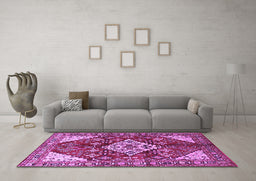 Machine Washable Medallion Purple Traditional Area Rugs in a Living Room, wshtr520pur