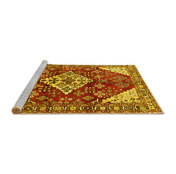 Sideview of Machine Washable Medallion Yellow Traditional Rug, wshtr520yw