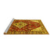 Sideview of Machine Washable Medallion Yellow Traditional Rug, wshtr520yw