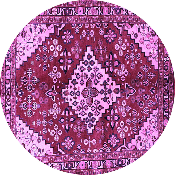 Round Machine Washable Medallion Purple Traditional Area Rugs, wshtr520pur