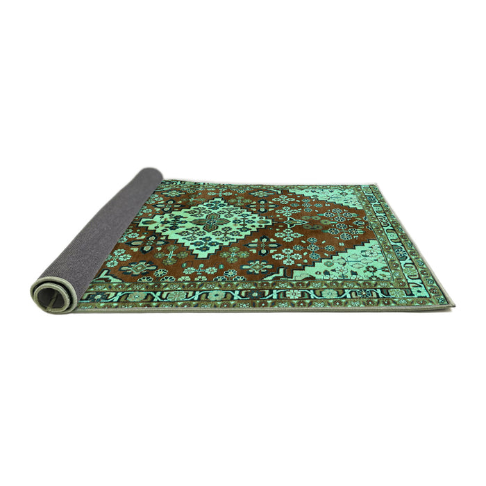 Sideview of Medallion Turquoise Traditional Rug, tr520turq