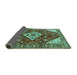 Sideview of Medallion Turquoise Traditional Rug, tr520turq