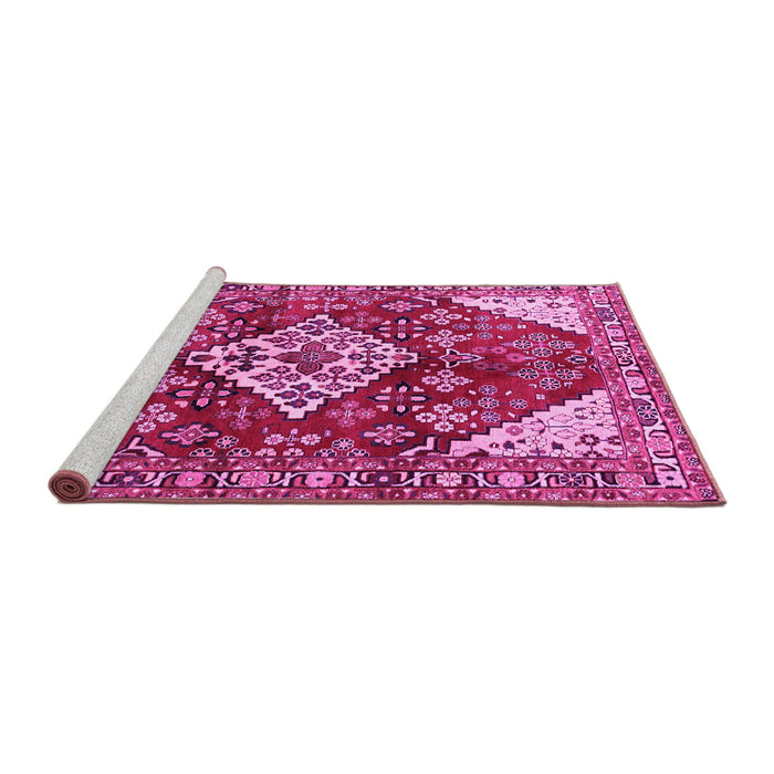 Sideview of Machine Washable Medallion Pink Traditional Rug, wshtr520pnk