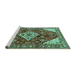 Sideview of Machine Washable Medallion Turquoise Traditional Area Rugs, wshtr520turq