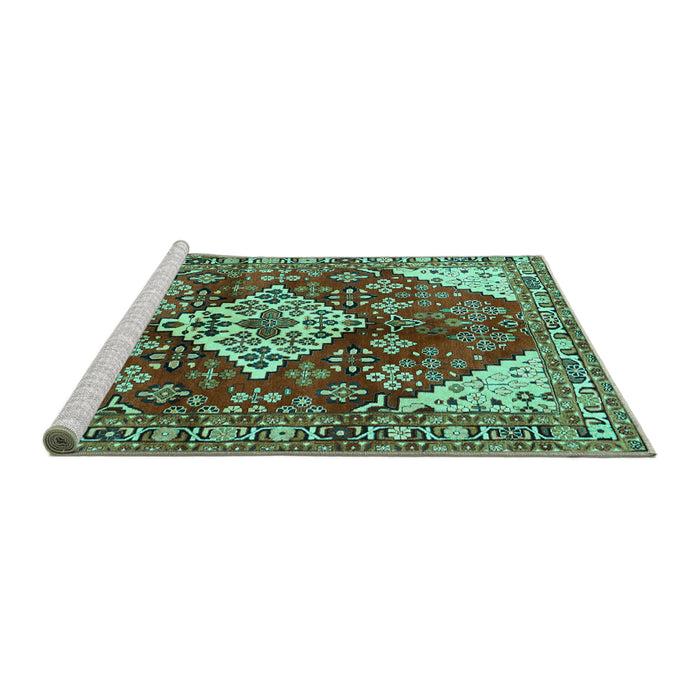 Sideview of Machine Washable Medallion Turquoise Traditional Area Rugs, wshtr520turq
