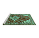 Sideview of Machine Washable Medallion Turquoise Traditional Area Rugs, wshtr520turq