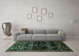 Machine Washable Animal Turquoise Traditional Area Rugs in a Living Room,, wshtr521turq