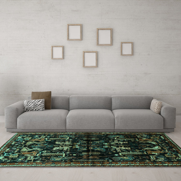 Machine Washable Animal Turquoise Traditional Area Rugs in a Living Room,, wshtr521turq