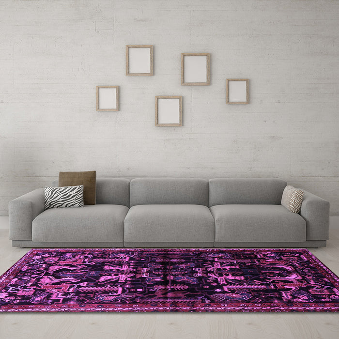 Machine Washable Animal Purple Traditional Area Rugs in a Living Room, wshtr521pur