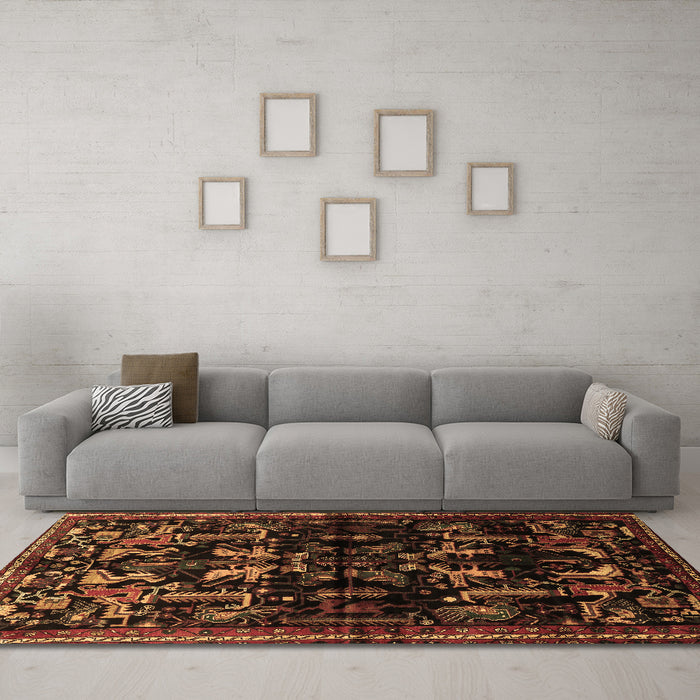 Machine Washable Animal Brown Traditional Rug in a Living Room,, wshtr521brn