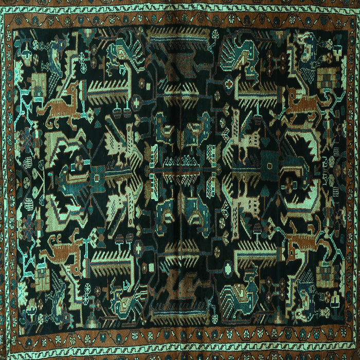Square Animal Turquoise Traditional Rug, tr521turq