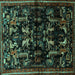 Square Animal Turquoise Traditional Rug, tr521turq