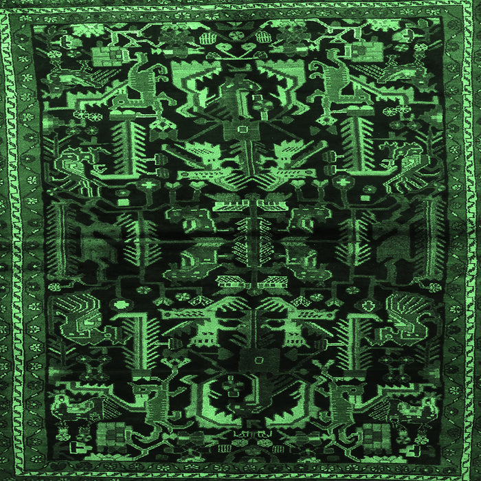 Square Animal Emerald Green Traditional Rug, tr521emgrn