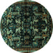 Round Animal Turquoise Traditional Rug, tr521turq