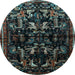 Round Animal Light Blue Traditional Rug, tr521lblu