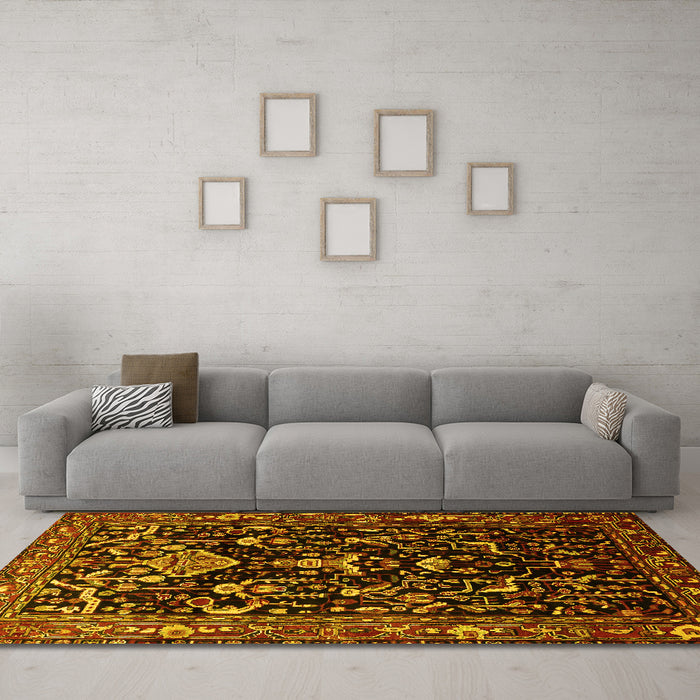 Machine Washable Persian Yellow Traditional Rug in a Living Room, wshtr522yw