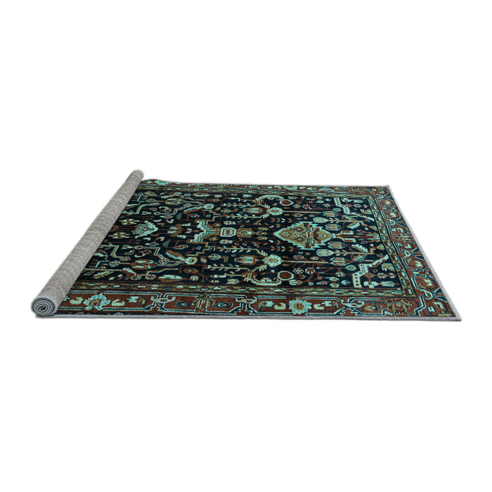 Sideview of Machine Washable Persian Light Blue Traditional Rug, wshtr522lblu