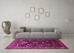 Machine Washable Persian Pink Traditional Rug in a Living Room, wshtr522pnk