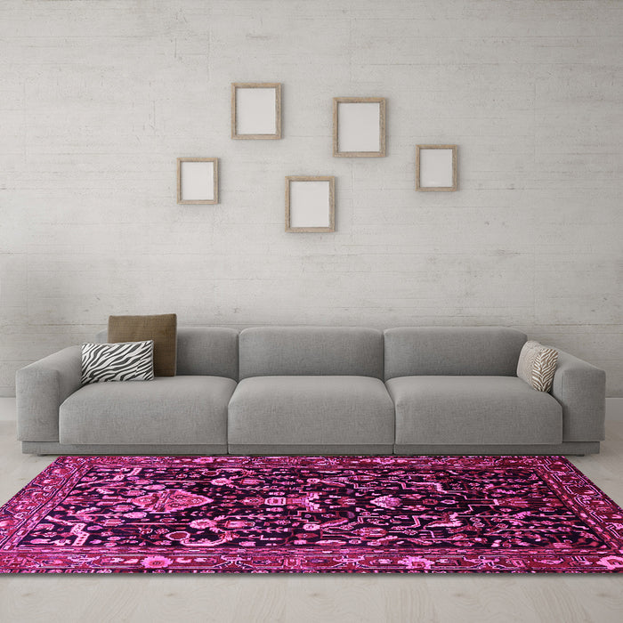 Machine Washable Persian Pink Traditional Rug in a Living Room, wshtr522pnk