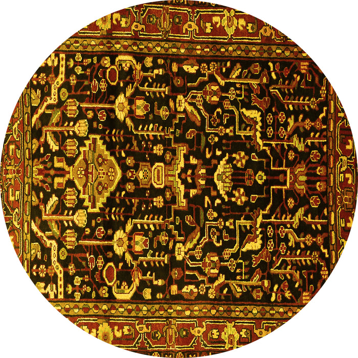 Round Machine Washable Persian Yellow Traditional Rug, wshtr522yw