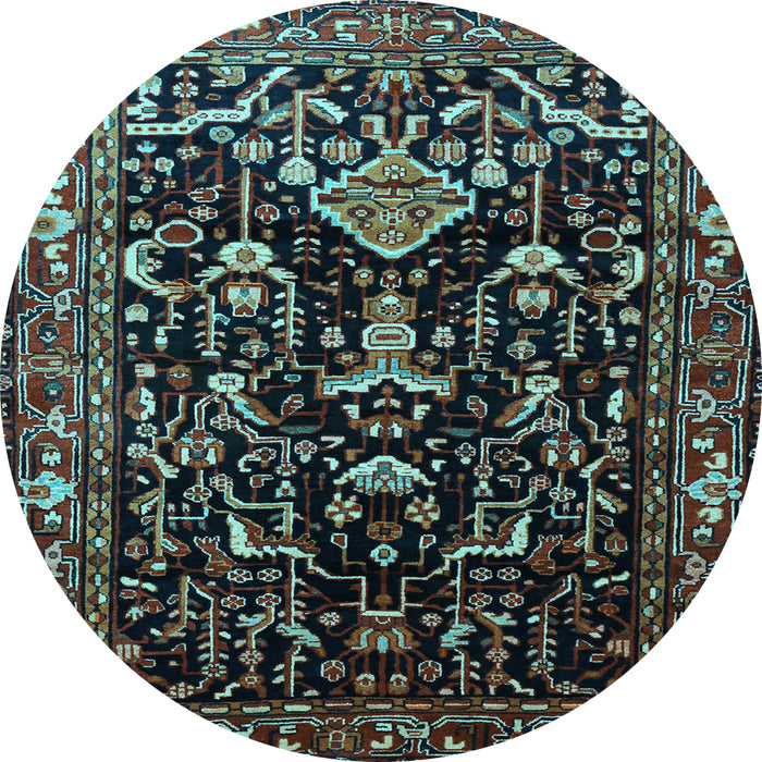 Round Machine Washable Persian Light Blue Traditional Rug, wshtr522lblu