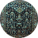 Round Machine Washable Persian Light Blue Traditional Rug, wshtr522lblu